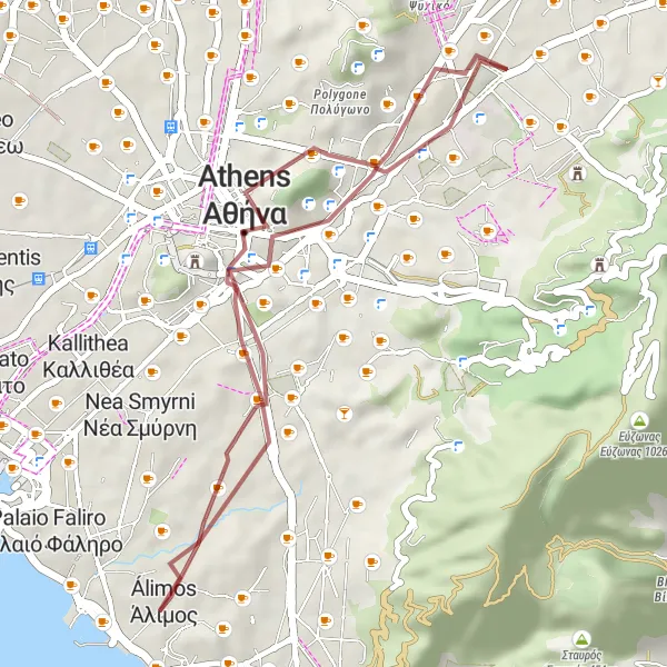 Map miniature of "Gravel Adventure to Athens and Beyond" cycling inspiration in Attiki, Greece. Generated by Tarmacs.app cycling route planner