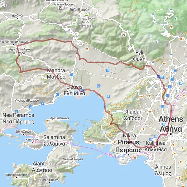 Map miniature of "Gravel Adventure and Archaeological Delights" cycling inspiration in Attiki, Greece. Generated by Tarmacs.app cycling route planner