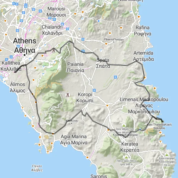 Map miniature of "Mountain Challenge and Hidden Gems" cycling inspiration in Attiki, Greece. Generated by Tarmacs.app cycling route planner