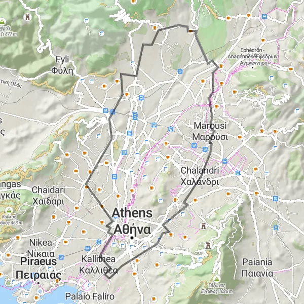 Map miniature of "Athens City View and Surroundings" cycling inspiration in Attiki, Greece. Generated by Tarmacs.app cycling route planner