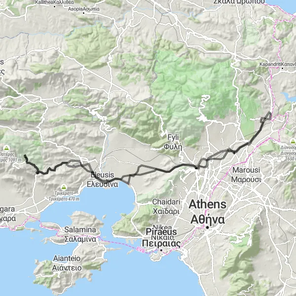 Map miniature of "Exploring Ancient Sites" cycling inspiration in Attiki, Greece. Generated by Tarmacs.app cycling route planner
