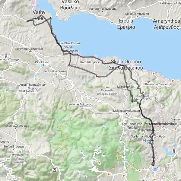 Map miniature of "Ágios Stéfanos - Oropos Circuit" cycling inspiration in Attiki, Greece. Generated by Tarmacs.app cycling route planner