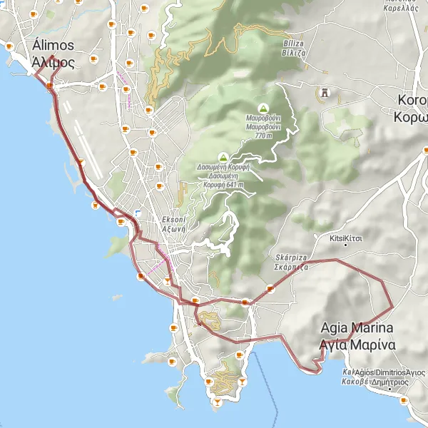Map miniature of "Scenic Gravel Ride to Voula" cycling inspiration in Attiki, Greece. Generated by Tarmacs.app cycling route planner