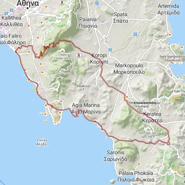 Map miniature of "Gravel Adventure from Álimos to Kalamaki" cycling inspiration in Attiki, Greece. Generated by Tarmacs.app cycling route planner