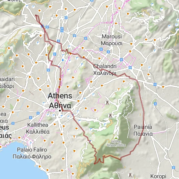 Map miniature of "Áno Liósia - Chalandri loop" cycling inspiration in Attiki, Greece. Generated by Tarmacs.app cycling route planner
