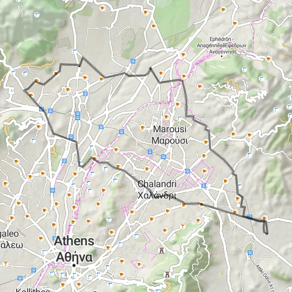 Map miniature of "Áno Liósia - Nea Erythrea loop" cycling inspiration in Attiki, Greece. Generated by Tarmacs.app cycling route planner