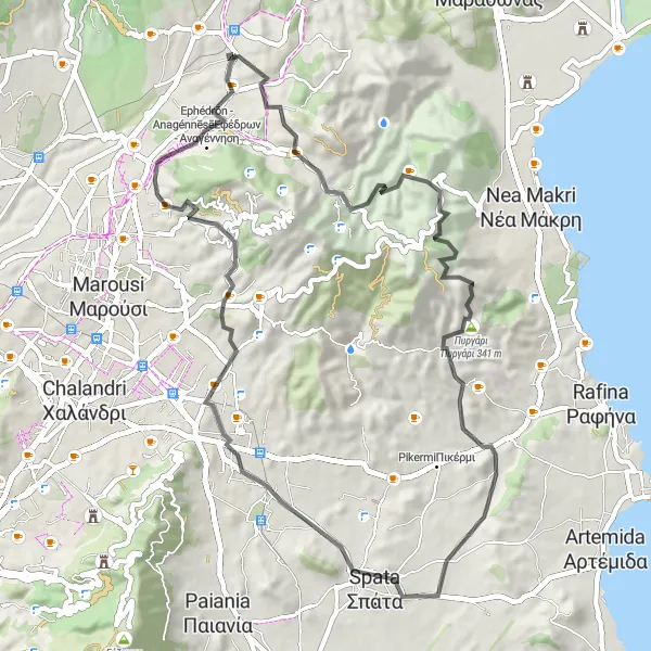 Map miniature of "The Mountain Odyssey" cycling inspiration in Attiki, Greece. Generated by Tarmacs.app cycling route planner