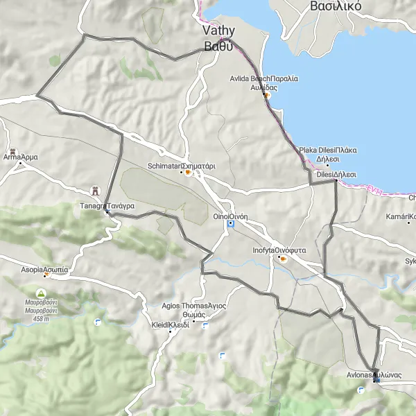 Map miniature of "Avlona-Malivaleza-Kokkinovrachos" cycling inspiration in Attiki, Greece. Generated by Tarmacs.app cycling route planner