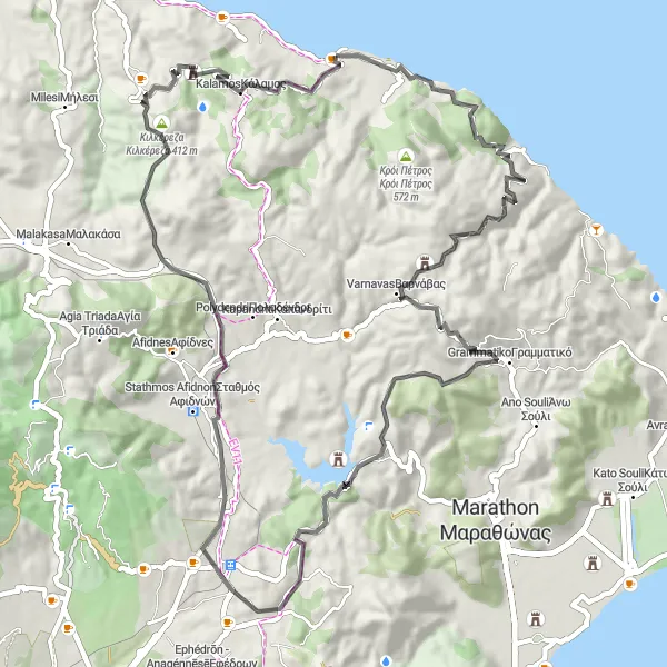 Map miniature of "Áyioi Apóstoloi - Marathon Dam Loop" cycling inspiration in Attiki, Greece. Generated by Tarmacs.app cycling route planner