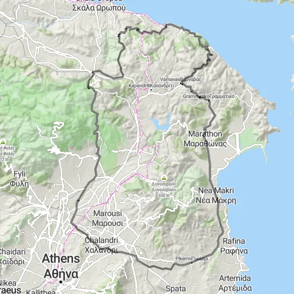 Map miniature of "Coastal Splendor" cycling inspiration in Attiki, Greece. Generated by Tarmacs.app cycling route planner