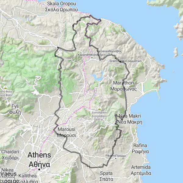 Map miniature of "Áyioi Apóstoloi - Marathon Loop" cycling inspiration in Attiki, Greece. Generated by Tarmacs.app cycling route planner