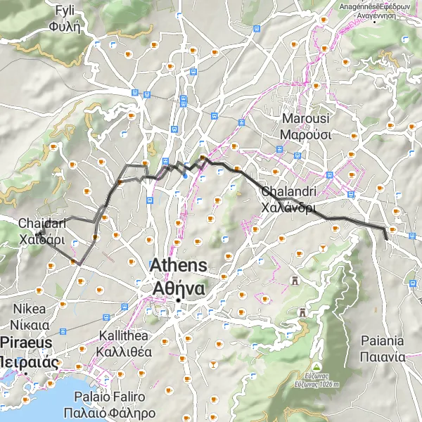 Map miniature of "Cultural and Scenic Delights" cycling inspiration in Attiki, Greece. Generated by Tarmacs.app cycling route planner