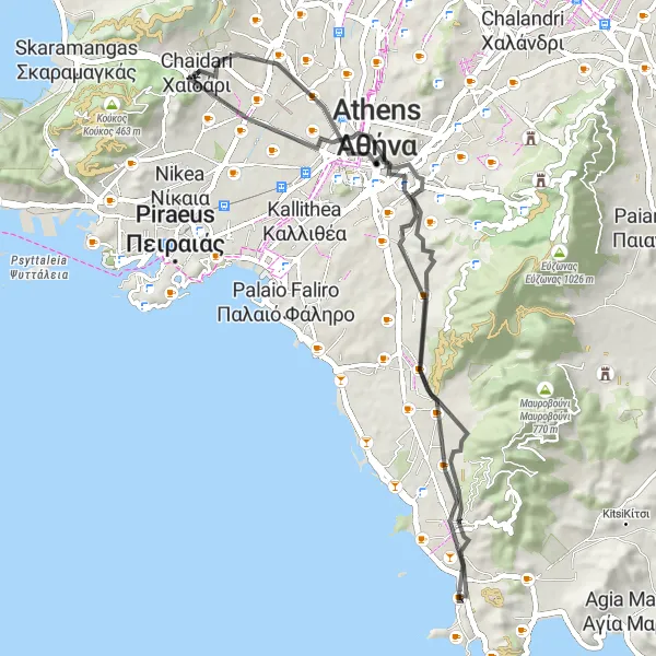 Map miniature of "Arduous Ascend: Chaidari to Egaleo" cycling inspiration in Attiki, Greece. Generated by Tarmacs.app cycling route planner