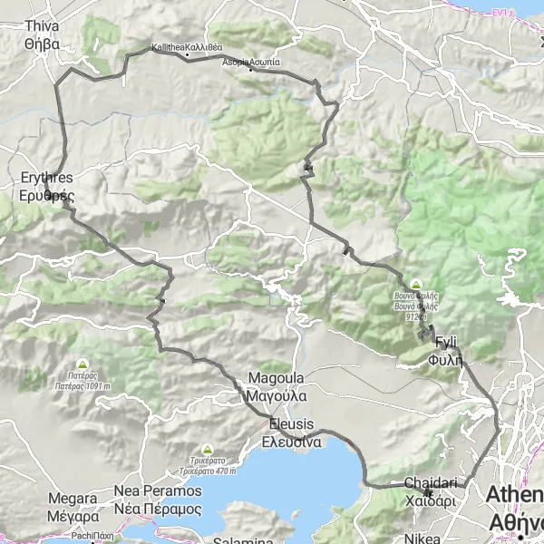 Map miniature of "Epic Mountain Climbs" cycling inspiration in Attiki, Greece. Generated by Tarmacs.app cycling route planner