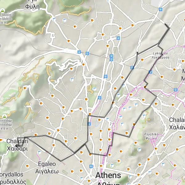 Map miniature of "Colocynthou Loop" cycling inspiration in Attiki, Greece. Generated by Tarmacs.app cycling route planner