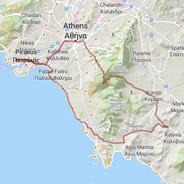 Map miniature of "Gravel Loop with City Views" cycling inspiration in Attiki, Greece. Generated by Tarmacs.app cycling route planner