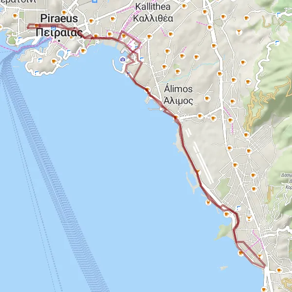 Map miniature of "Gravel Adventure to Piraeus" cycling inspiration in Attiki, Greece. Generated by Tarmacs.app cycling route planner