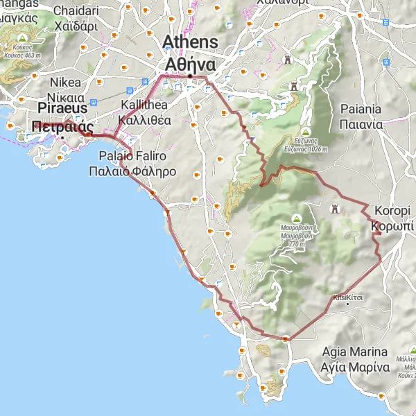 Map miniature of "Stavros Niarchos Gravel Adventure" cycling inspiration in Attiki, Greece. Generated by Tarmacs.app cycling route planner