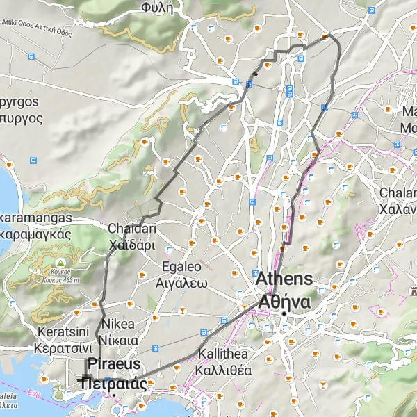 Map miniature of "Drapetsona Loop" cycling inspiration in Attiki, Greece. Generated by Tarmacs.app cycling route planner