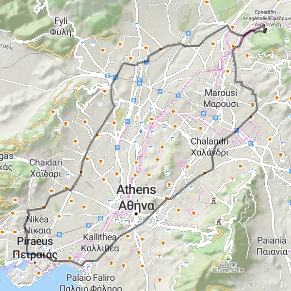 Map miniature of "Ekali to Ekali" cycling inspiration in Attiki, Greece. Generated by Tarmacs.app cycling route planner