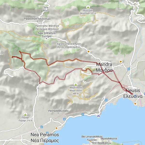 Map miniature of "Elefsina to Western Cemetery Loop" cycling inspiration in Attiki, Greece. Generated by Tarmacs.app cycling route planner