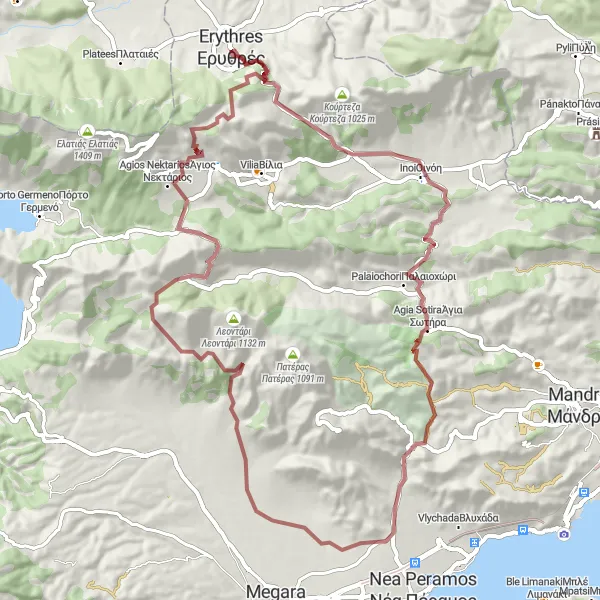 Map miniature of "Gravel Adventure to Agios Nektarios" cycling inspiration in Attiki, Greece. Generated by Tarmacs.app cycling route planner
