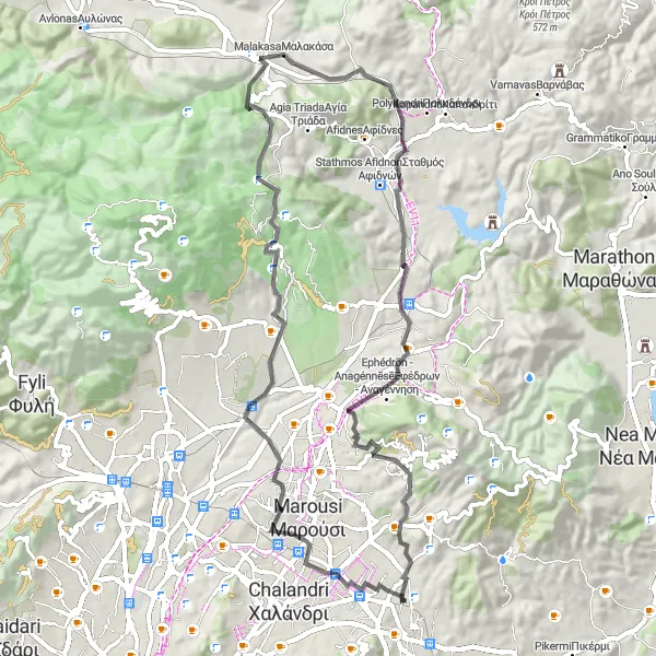 Map miniature of "Mountain Magic" cycling inspiration in Attiki, Greece. Generated by Tarmacs.app cycling route planner