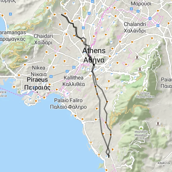 Map miniature of "Ancient Athens Tour" cycling inspiration in Attiki, Greece. Generated by Tarmacs.app cycling route planner