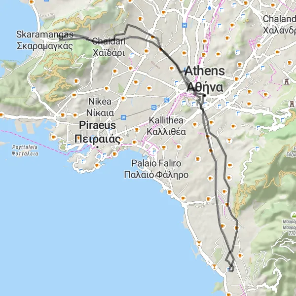 Map miniature of "Ancient Temples and Beautiful Landscapes" cycling inspiration in Attiki, Greece. Generated by Tarmacs.app cycling route planner