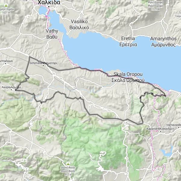 Map miniature of "The Thrilling Adv enture" cycling inspiration in Attiki, Greece. Generated by Tarmacs.app cycling route planner