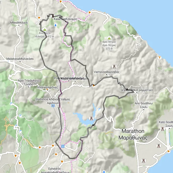 Map miniature of "Kálamos and the Twist" cycling inspiration in Attiki, Greece. Generated by Tarmacs.app cycling route planner
