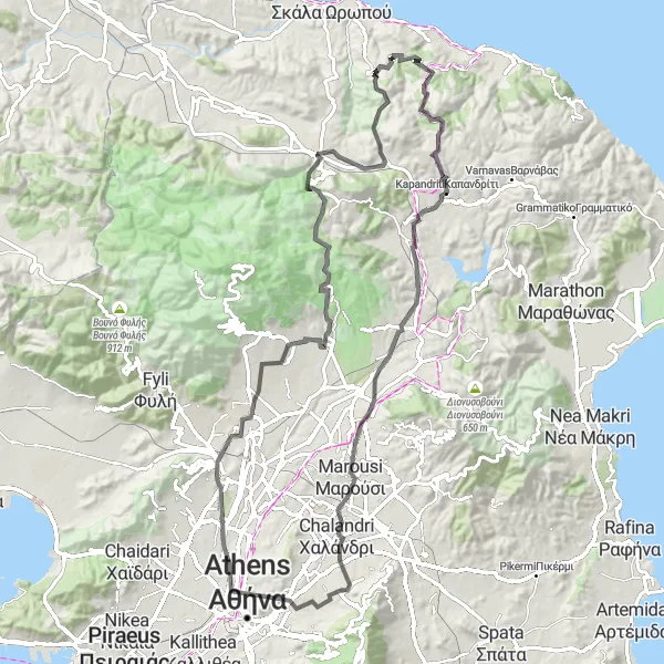 Map miniature of "Attiki Challenge" cycling inspiration in Attiki, Greece. Generated by Tarmacs.app cycling route planner