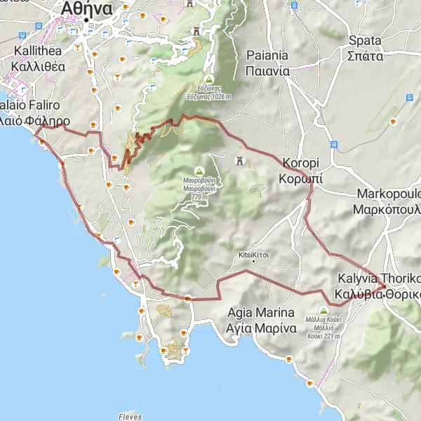 Map miniature of "Gravel Adventure" cycling inspiration in Attiki, Greece. Generated by Tarmacs.app cycling route planner