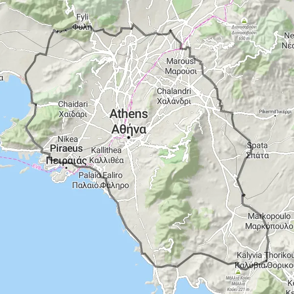Map miniature of "Ultimate Climbing Challenge" cycling inspiration in Attiki, Greece. Generated by Tarmacs.app cycling route planner