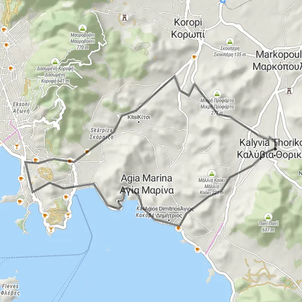 Map miniature of "Agios Dimitrios-Varis Loop" cycling inspiration in Attiki, Greece. Generated by Tarmacs.app cycling route planner
