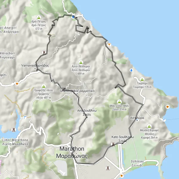 Map miniature of "Káto Soúlion to Agios Dimitrios" cycling inspiration in Attiki, Greece. Generated by Tarmacs.app cycling route planner