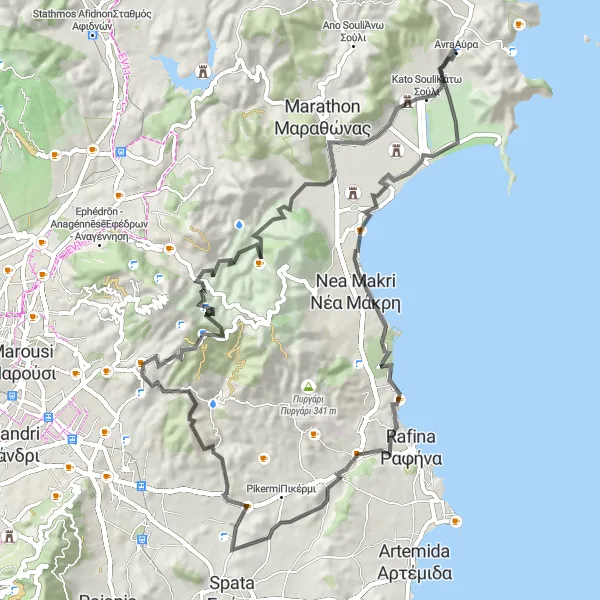 Map miniature of "Panoramic Penteli" cycling inspiration in Attiki, Greece. Generated by Tarmacs.app cycling route planner