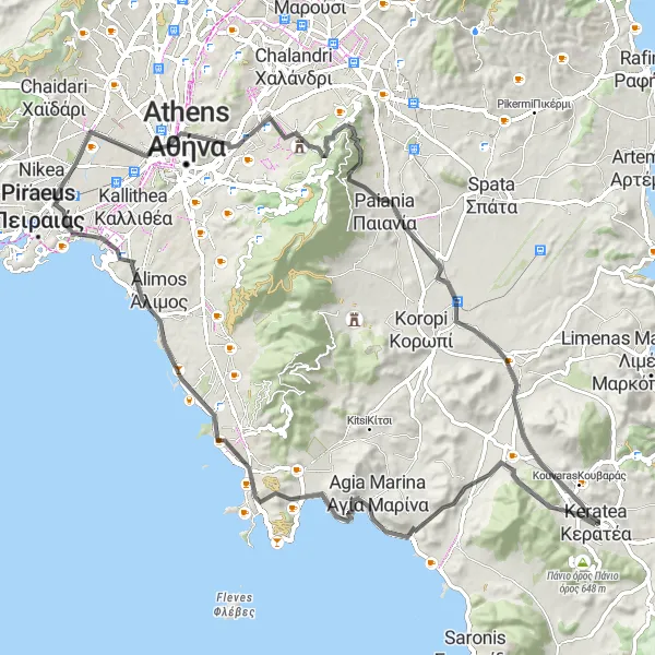 Map miniature of "Kerată to Attiki Cycling Route" cycling inspiration in Attiki, Greece. Generated by Tarmacs.app cycling route planner