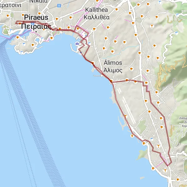 Map miniature of "Gravel Adventure near Keratsini" cycling inspiration in Attiki, Greece. Generated by Tarmacs.app cycling route planner