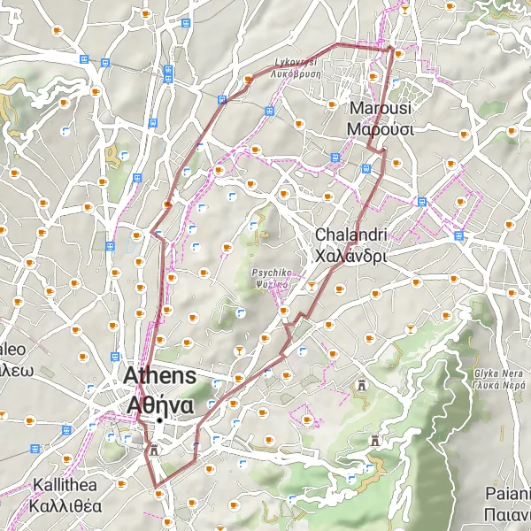 Map miniature of "Scenic Gravel Escape" cycling inspiration in Attiki, Greece. Generated by Tarmacs.app cycling route planner