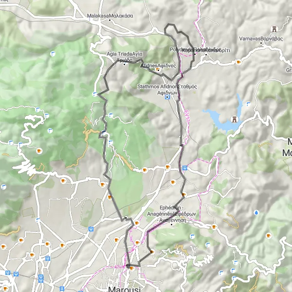 Map miniature of "Majestic Road Journey" cycling inspiration in Attiki, Greece. Generated by Tarmacs.app cycling route planner