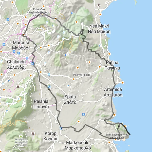 Map miniature of "Kifisiá to Vrilíssia Loop" cycling inspiration in Attiki, Greece. Generated by Tarmacs.app cycling route planner