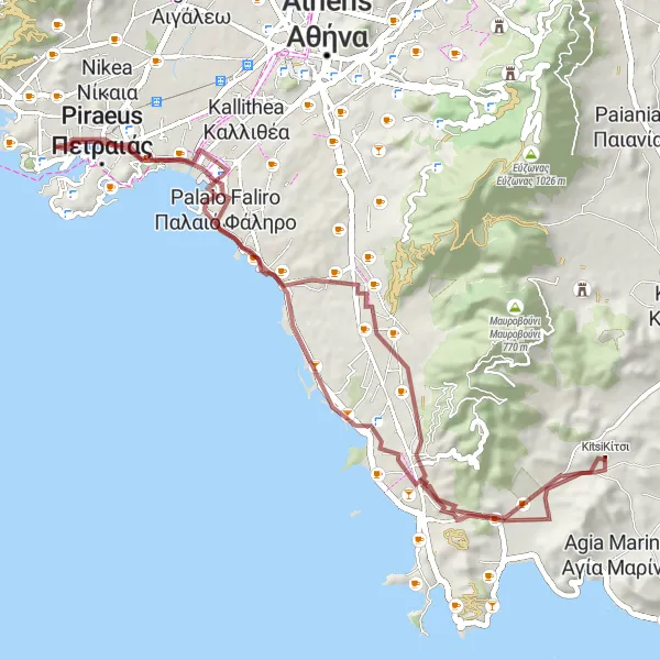 Map miniature of "Exploring the Coastal Beauty of Attiki" cycling inspiration in Attiki, Greece. Generated by Tarmacs.app cycling route planner