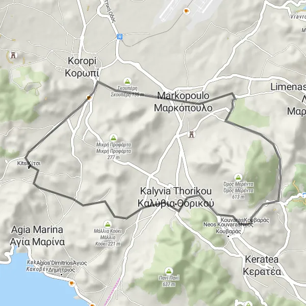 Map miniature of "Coastal Cycling Paradise" cycling inspiration in Attiki, Greece. Generated by Tarmacs.app cycling route planner