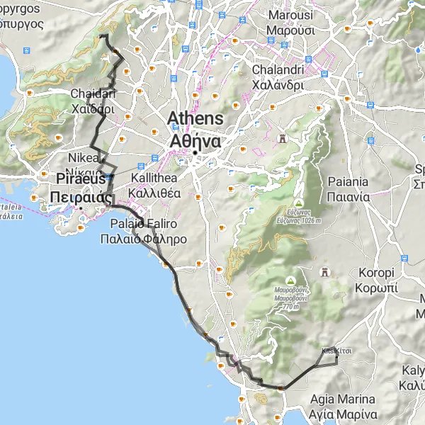 Map miniature of "Southern Attiki Road Cycling Route" cycling inspiration in Attiki, Greece. Generated by Tarmacs.app cycling route planner