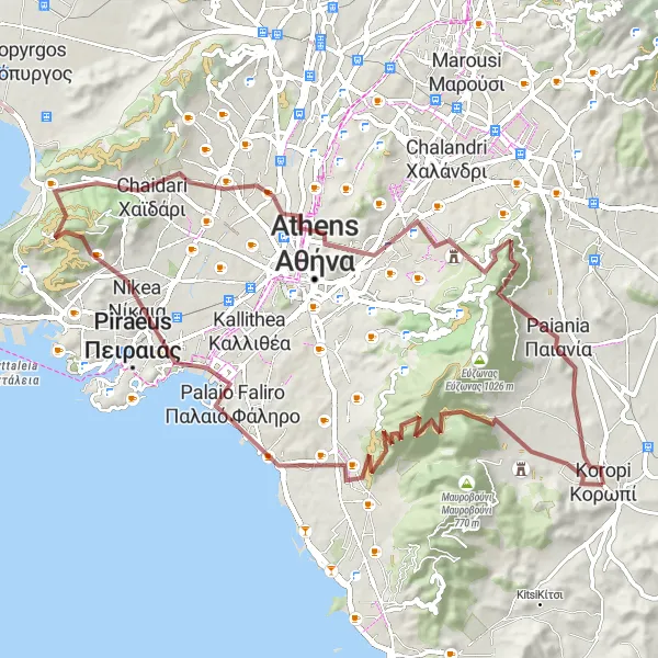 Map miniature of "Cycling Adventure in Attiki" cycling inspiration in Attiki, Greece. Generated by Tarmacs.app cycling route planner