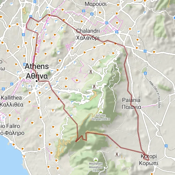 Map miniature of "Athenian Gravel Delight" cycling inspiration in Attiki, Greece. Generated by Tarmacs.app cycling route planner