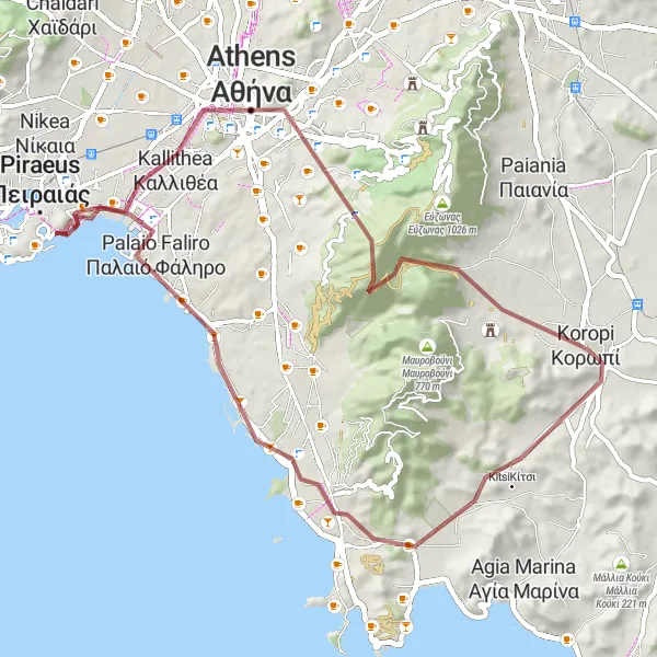 Map miniature of "Mythical Gravel Expedition" cycling inspiration in Attiki, Greece. Generated by Tarmacs.app cycling route planner