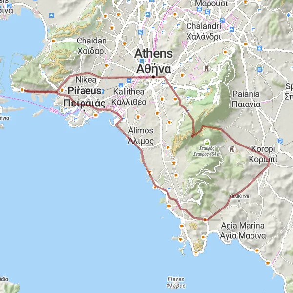 Map miniature of "Attiki Gravel Adventure" cycling inspiration in Attiki, Greece. Generated by Tarmacs.app cycling route planner