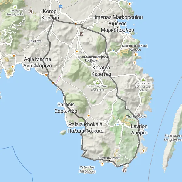 Map miniature of "Attiki Coastal Loop" cycling inspiration in Attiki, Greece. Generated by Tarmacs.app cycling route planner